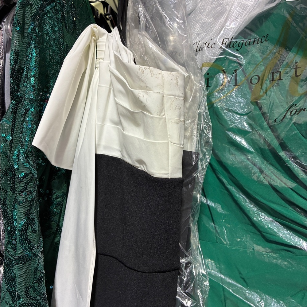 Adrianna Papell Strapless Bow Jumpsuit Black White Cocktail NWT SZ 16 GALA PARTY - Picture 12 of 13